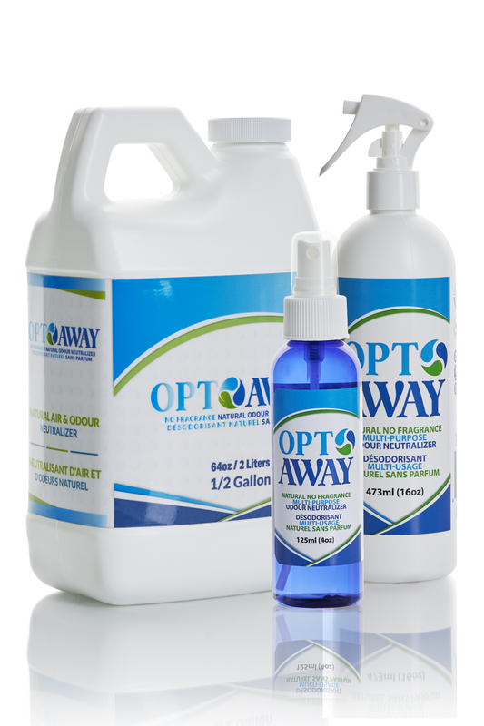 OptAway Kit 1 – Natural Odour Neutralizer – 4oz, 16oz, and 1/2 Gallon